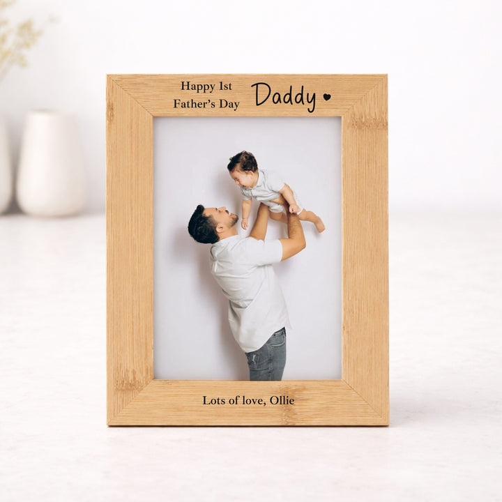 Personalised Happy First Father's Day Engraved Bamboo Photo Frame