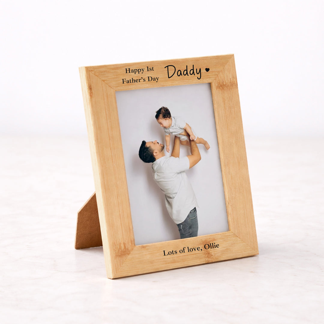 Personalised Happy First Father's Day Engraved Bamboo Photo Frame