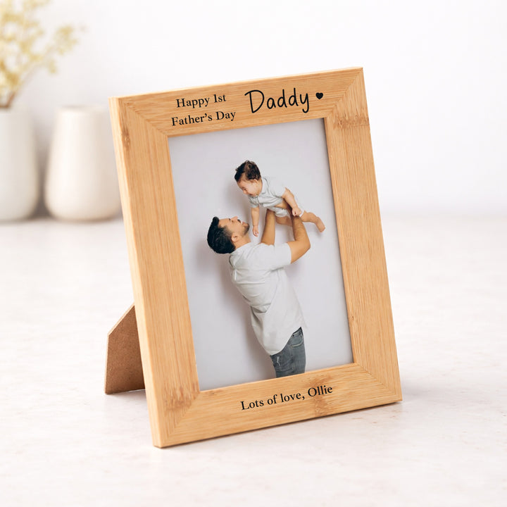 Personalised Happy First Father's Day Engraved Bamboo Photo Frame