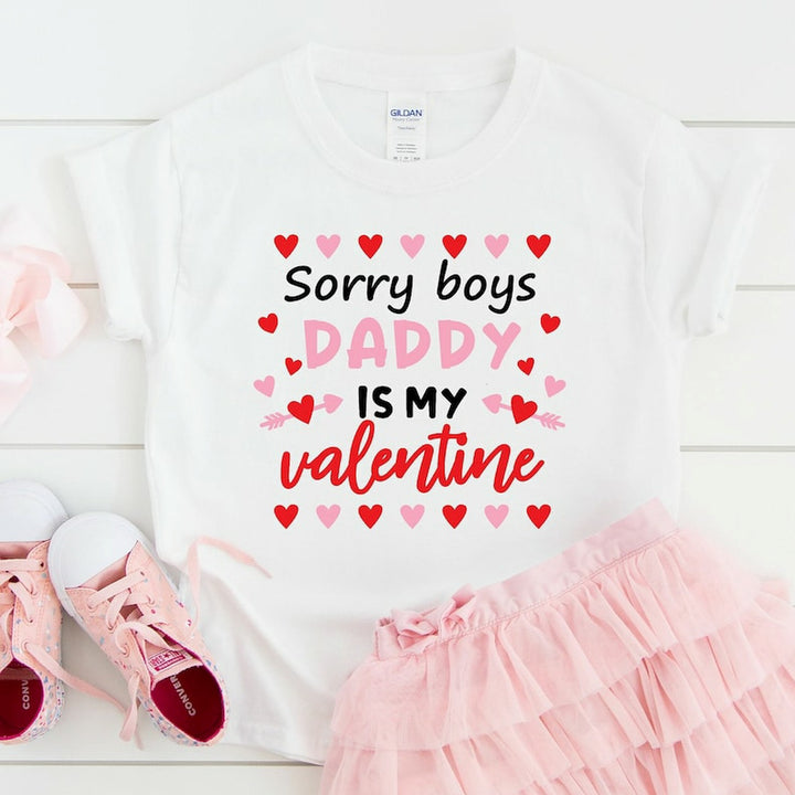 Sorry Boys Daddy Is My Valentine Pink Hearts Kids T-shirt