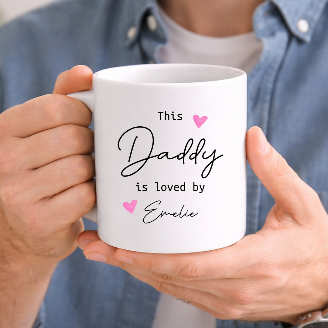 Personalised This Daddy Is Loved By Hearts Mug