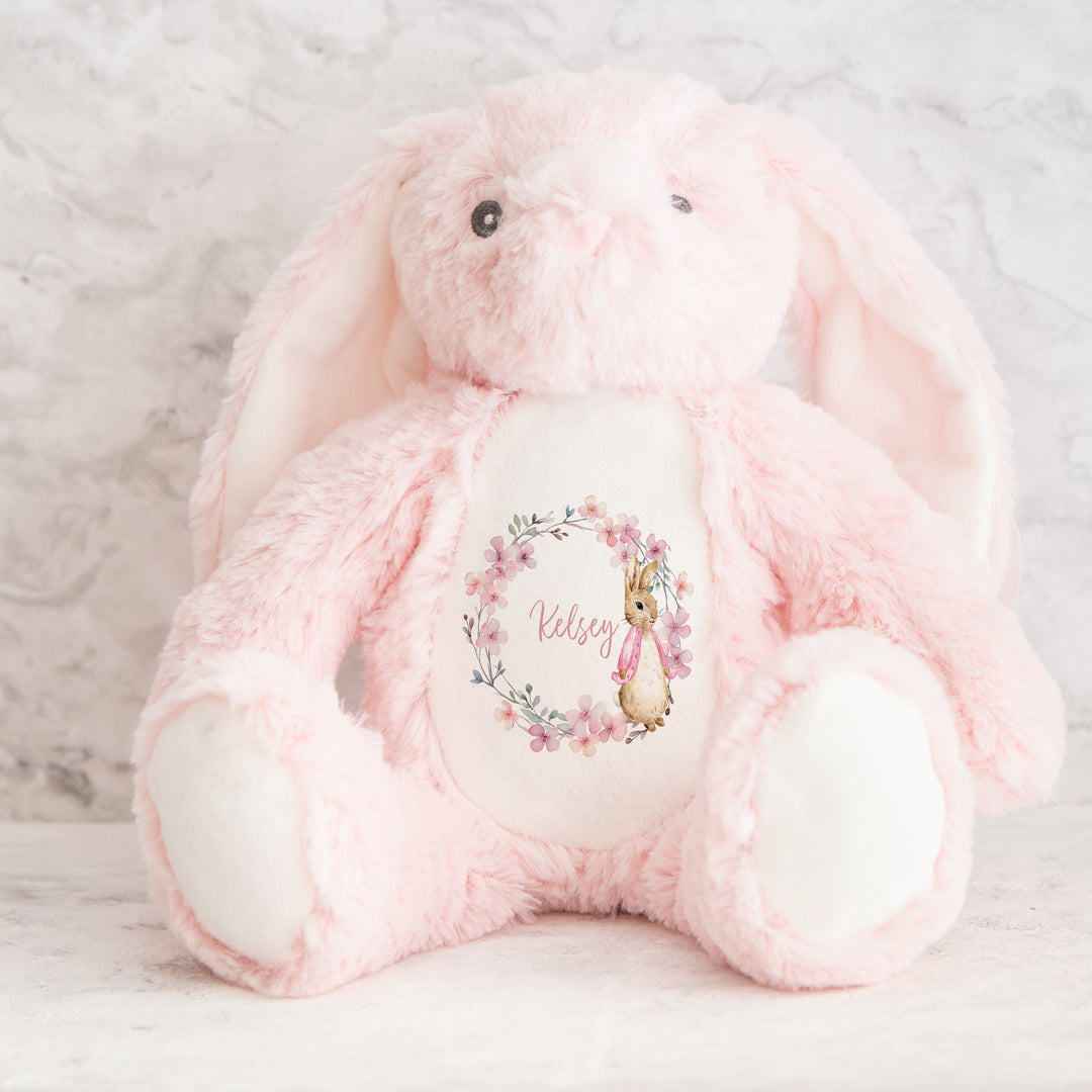 Personalised Girls Pink Bunny Wreath Babygrow & Bunny Set
