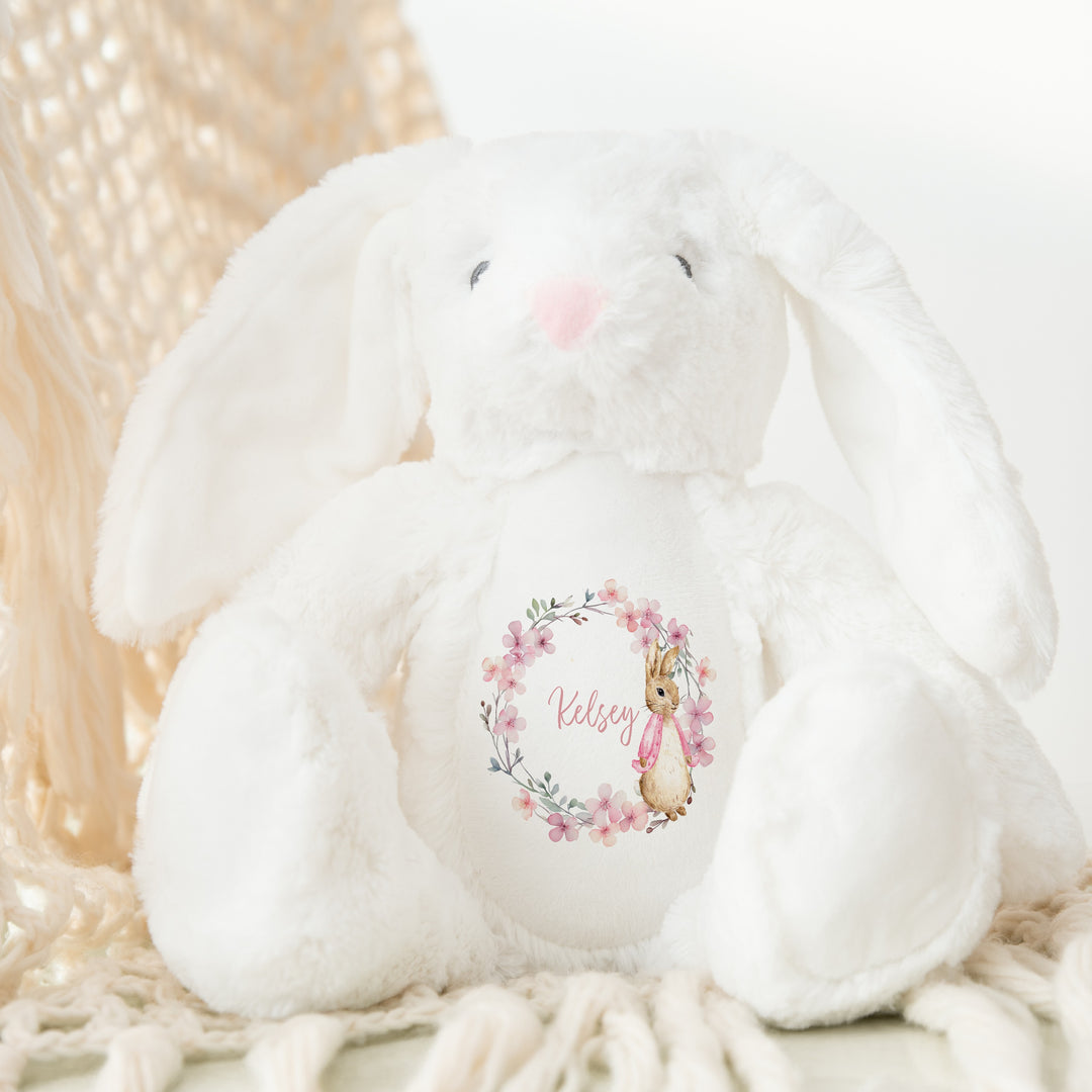 Personalised Girls Pink Bunny Wreath Babygrow & Bunny Set