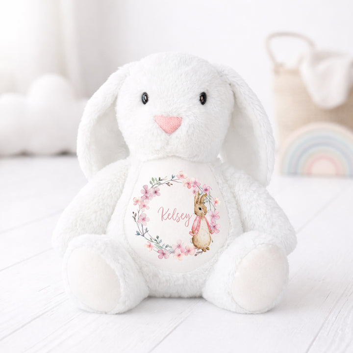 Personalised Girls Pink Bunny Wreath Babygrow &amp; Rabbit Set