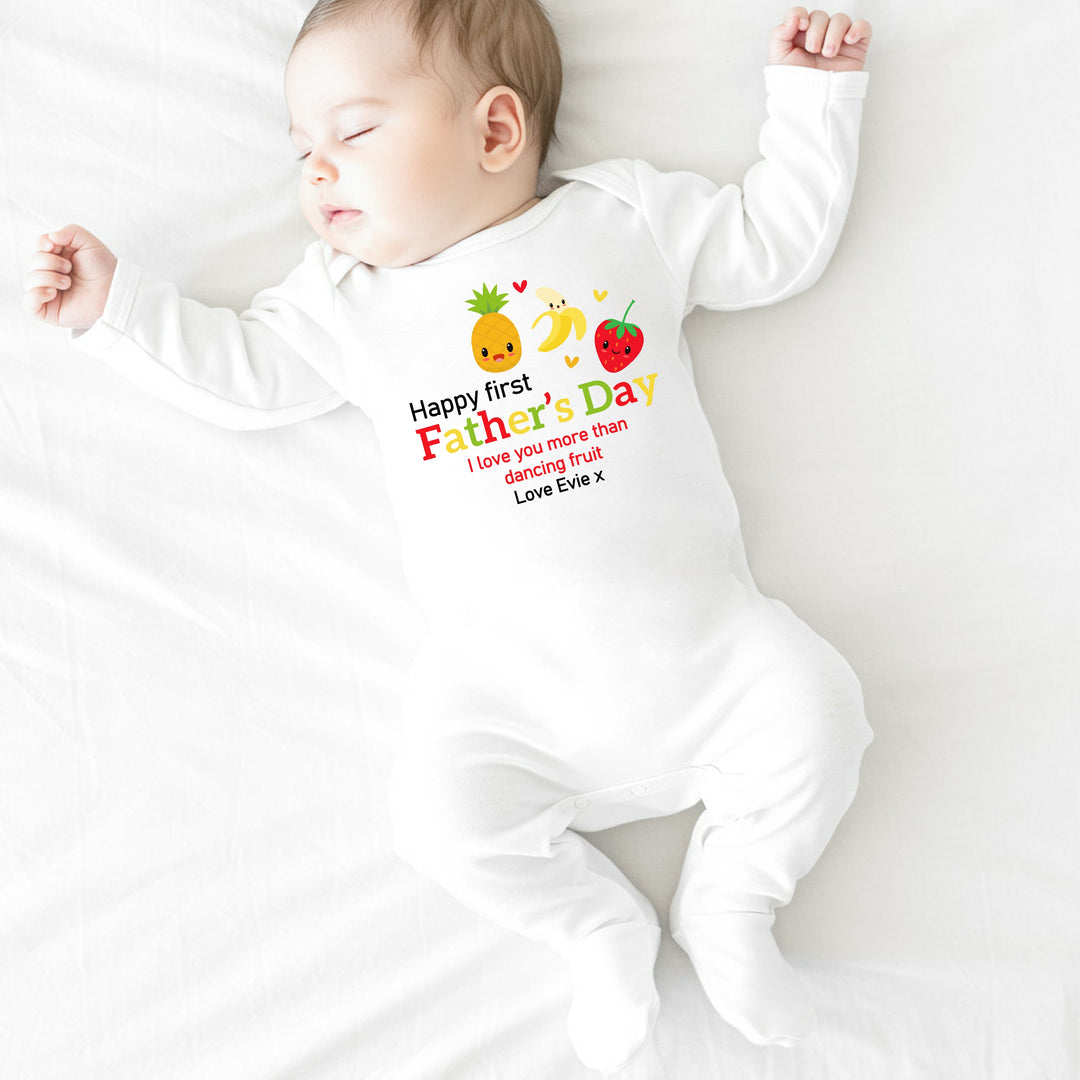 Personalised Dancing Fruit First Father's Day Babygrow/Vest