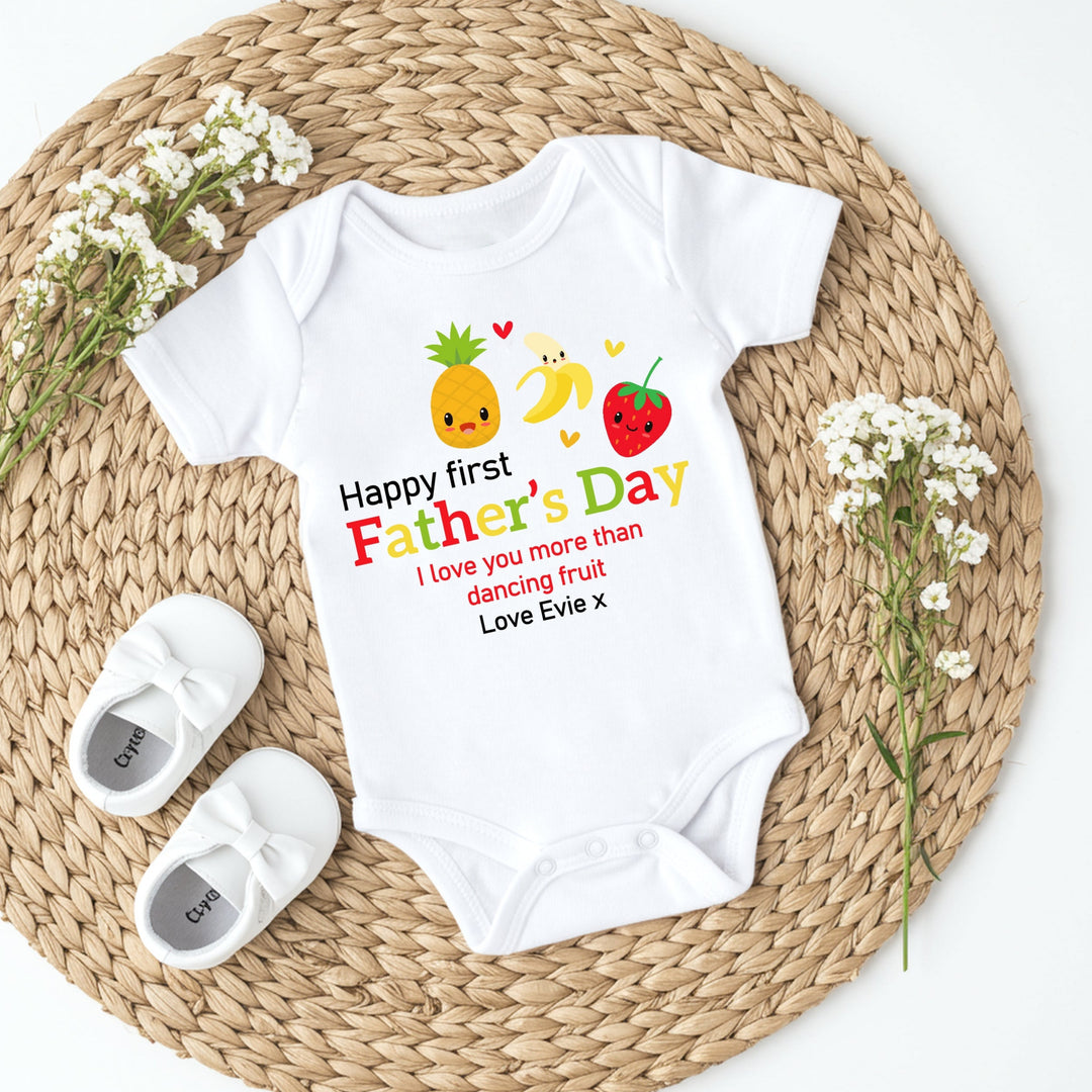 Personalised Dancing Fruit First Father's Day Babygrow/Vest