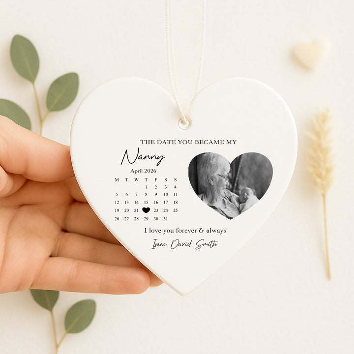 Personalised The Date You Became My Nanny Scan Ceramic Ornament