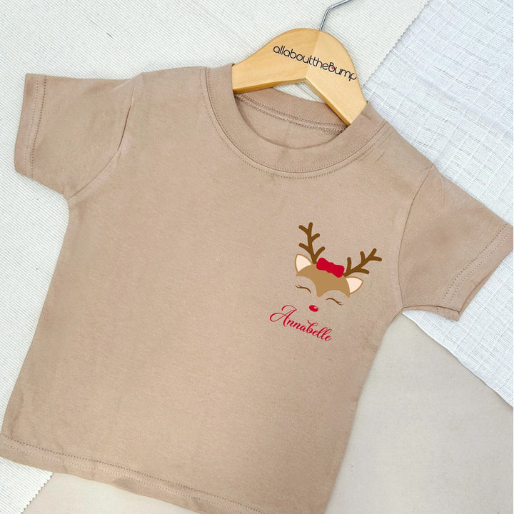 Personalised Reindeer T-shirt | Peach Blue Brown Grey