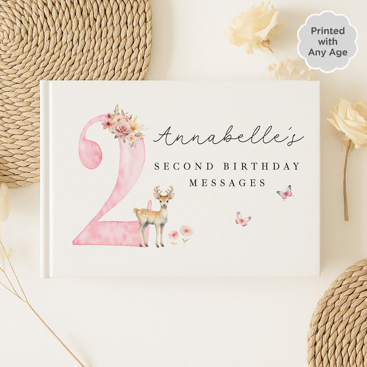 Personalised Pink Deer Any Age Birthday Party Guest Book