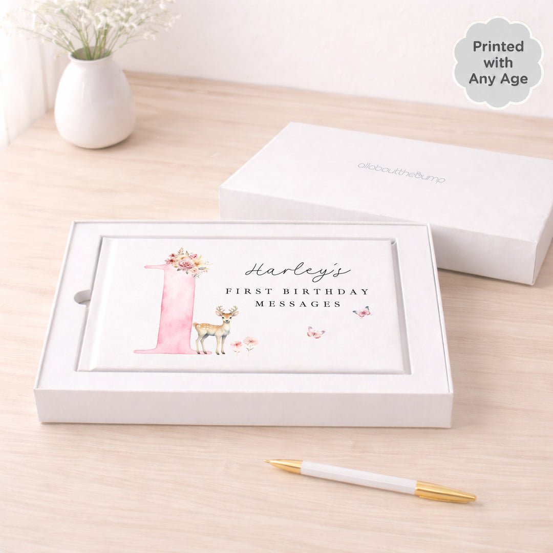 Personalised Pink Deer Any Age Birthday Party Guest Book