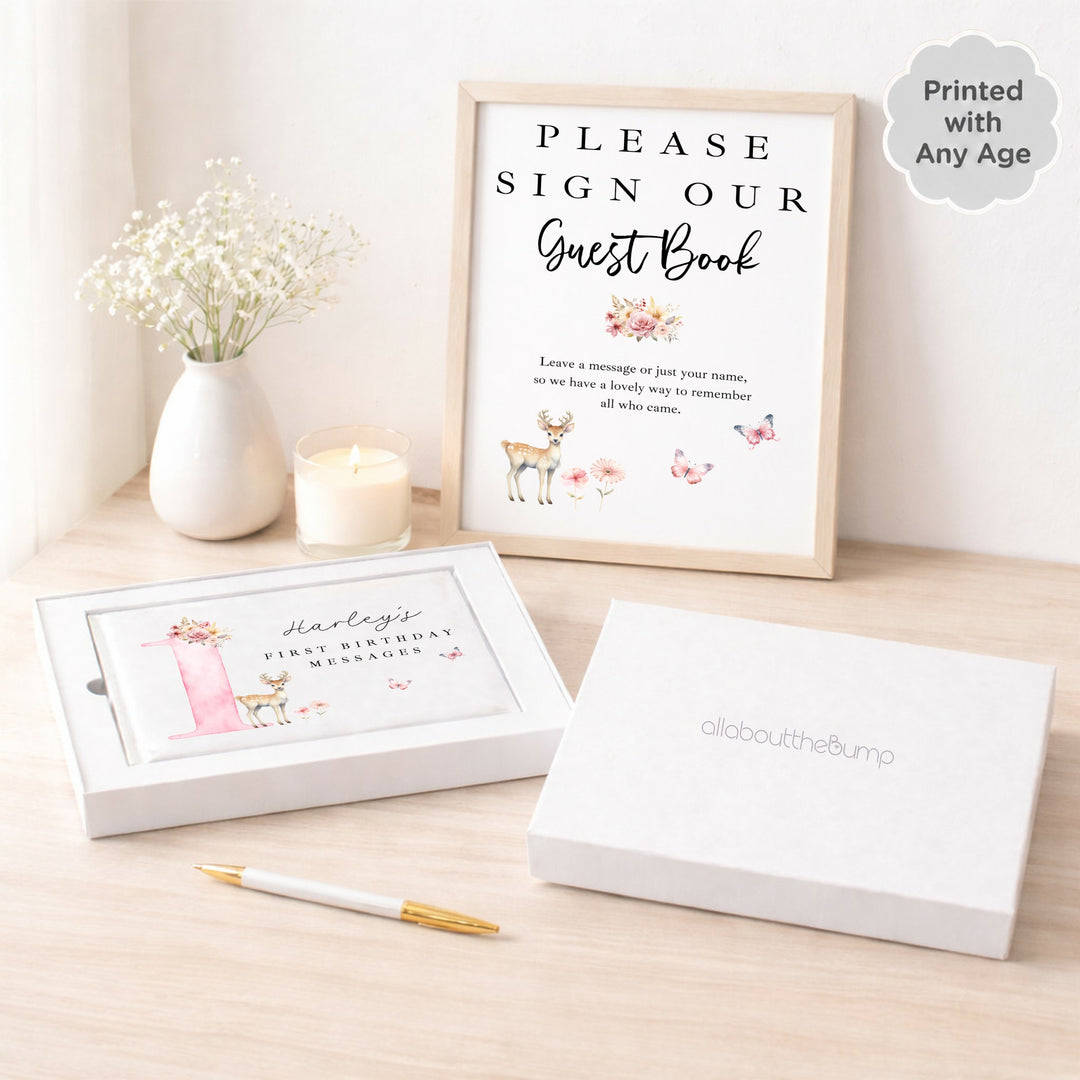 Personalised Pink Deer Any Age Birthday Party Guest Book