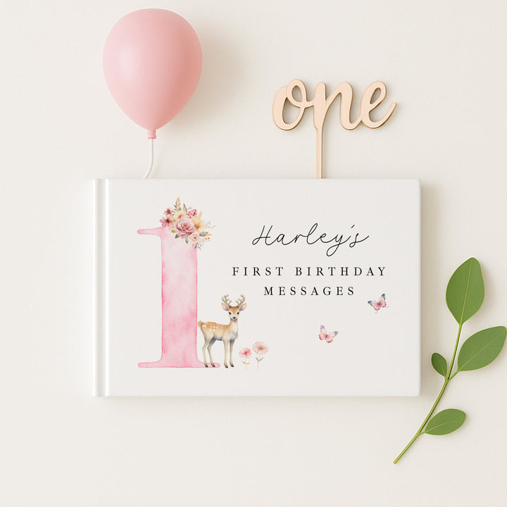 Personalised Pink Deer Birthday Party Guest Book