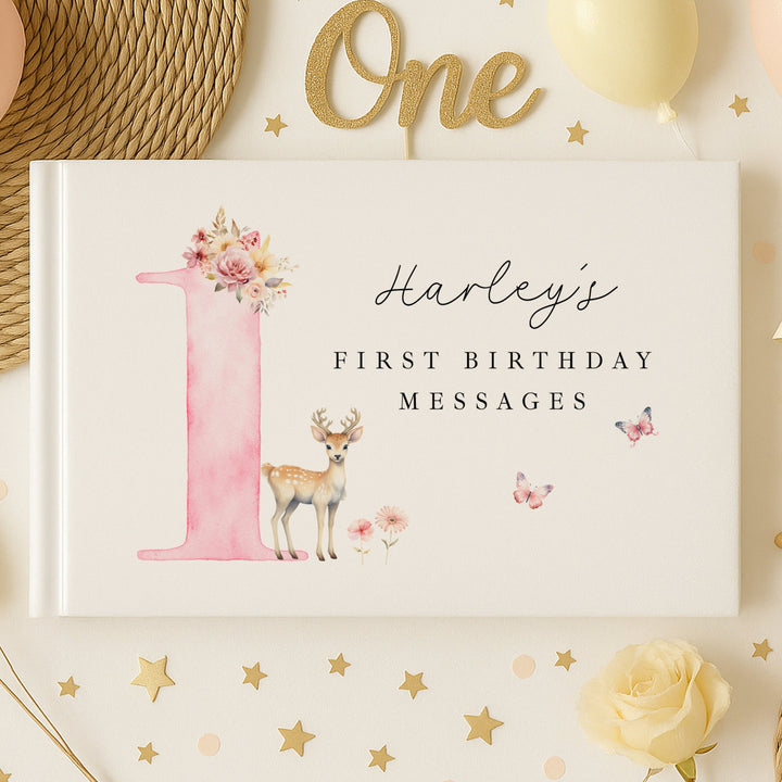 Personalised Pink Deer Birthday Party Guest Book
