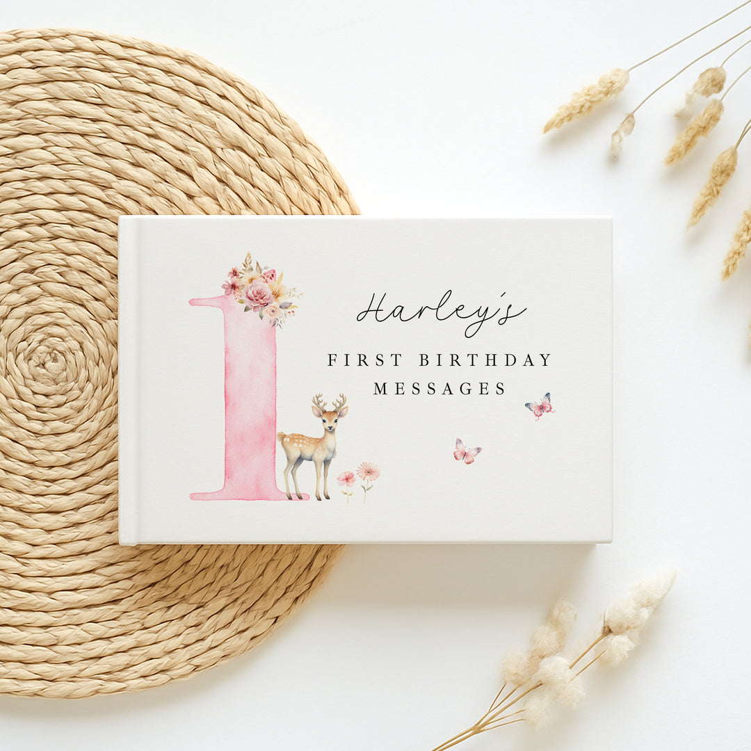 Personalised Pink Deer Birthday Party Guest Book