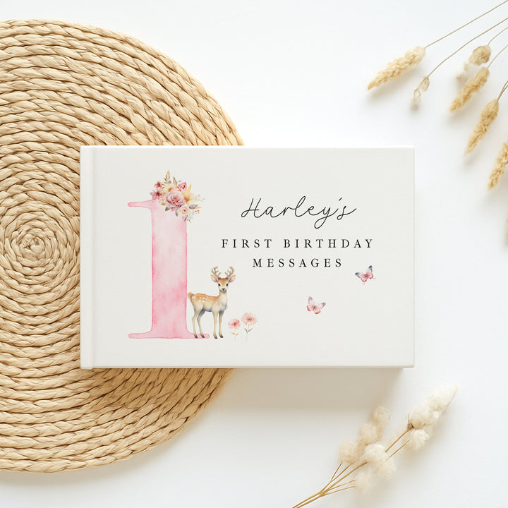 Personalised Pink Deer Birthday Party Guest Book