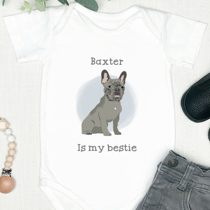 Personalised Dog Is My Bestie Blue Babygrow/Vest