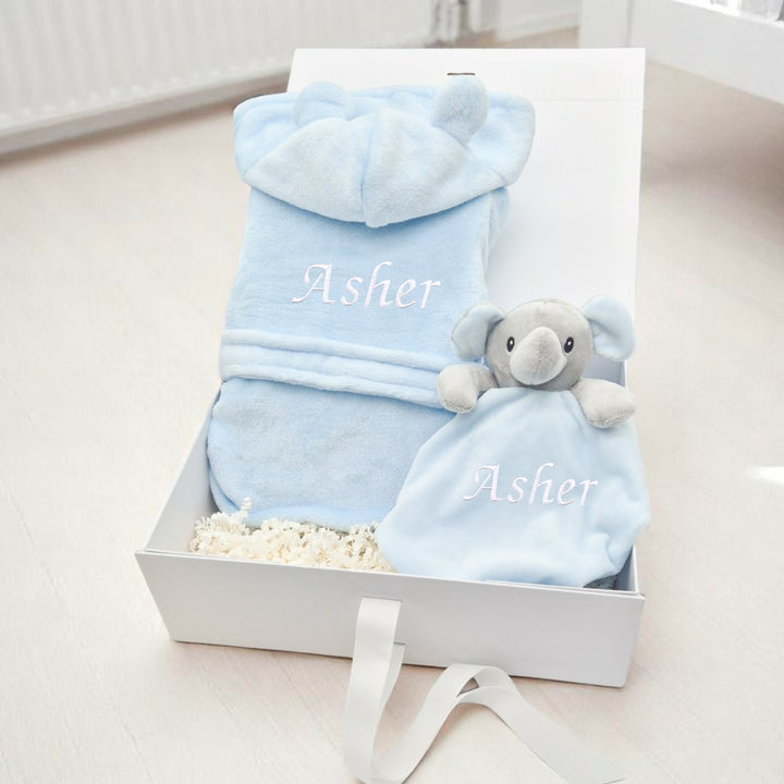 Boys Blue Dressing Gown Personalised Gift Hamper Set