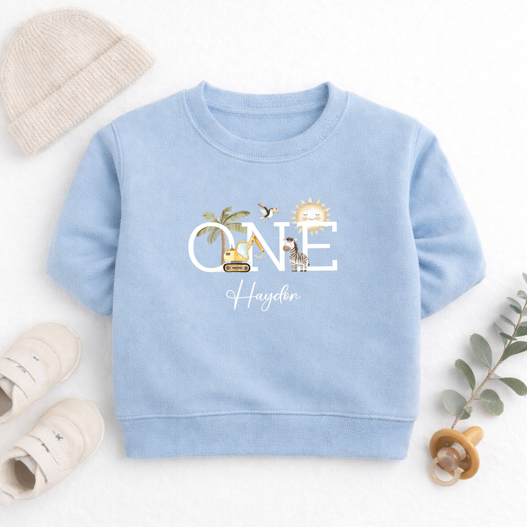 Personalised Digger First Birthday Jumper