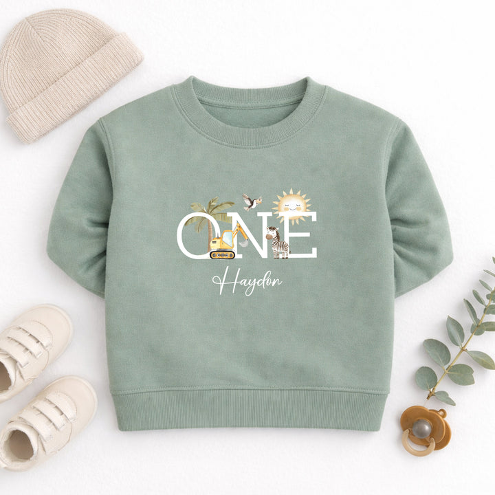 Personalised Digger First Birthday Jumper