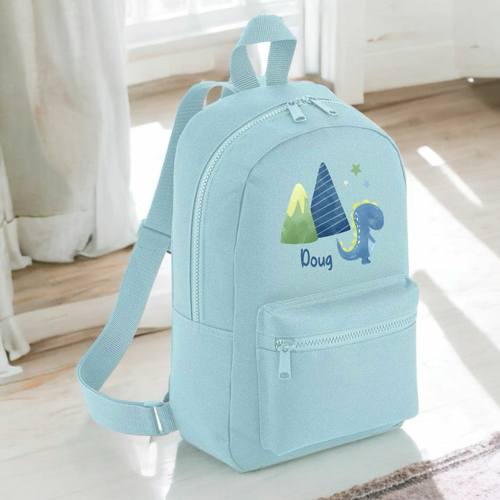 Personalised Boys Dinosaur Blue Backpack