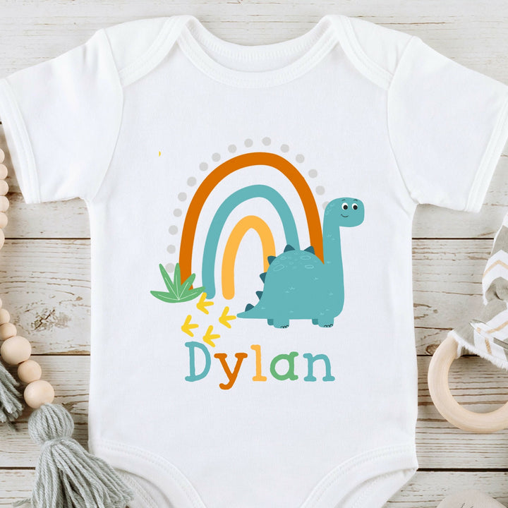 Personalised Bright Dino Rainbow Babygrow/Vest