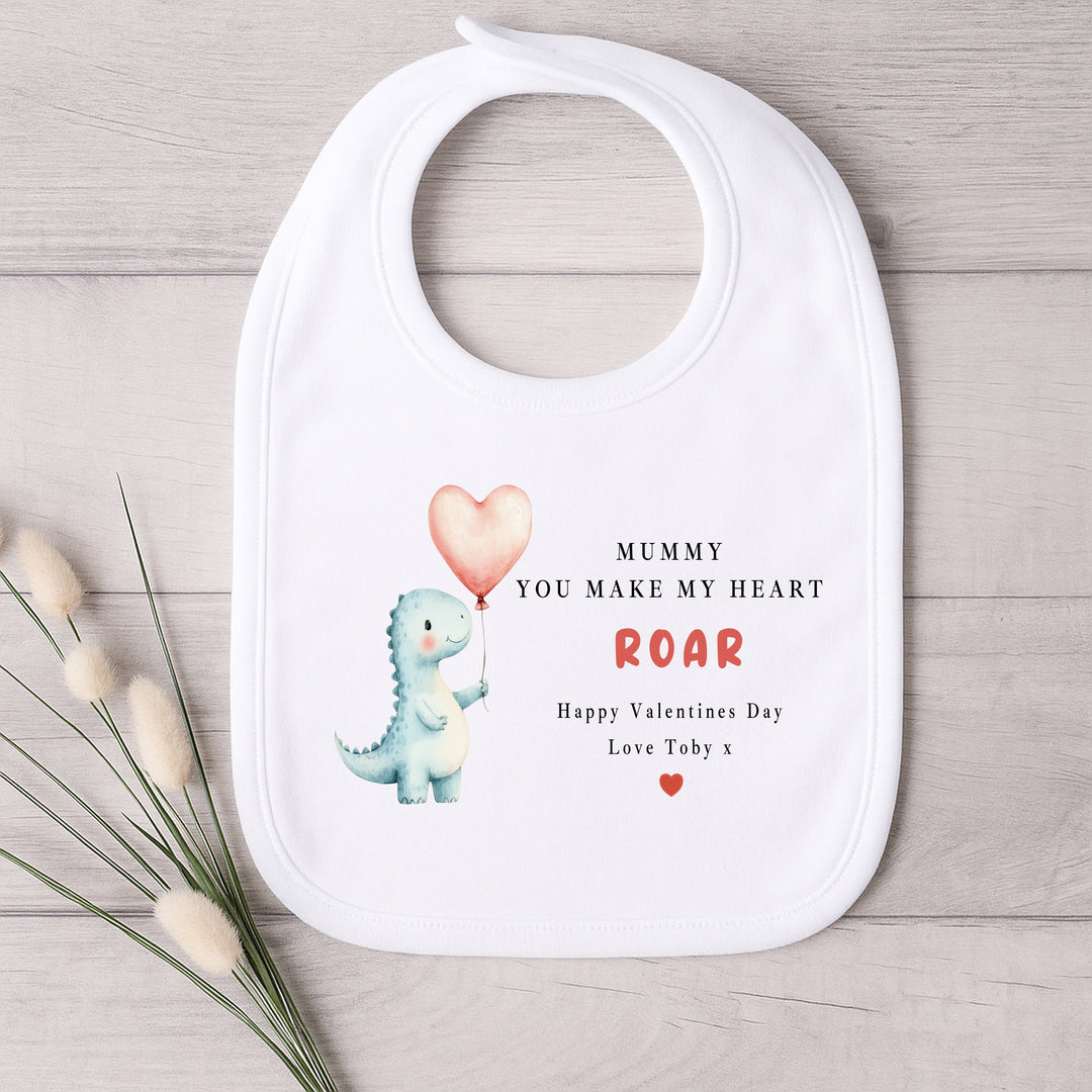 Personalised You Make My Heart Roar Valentines Day Baby Grow, Vest or Bib