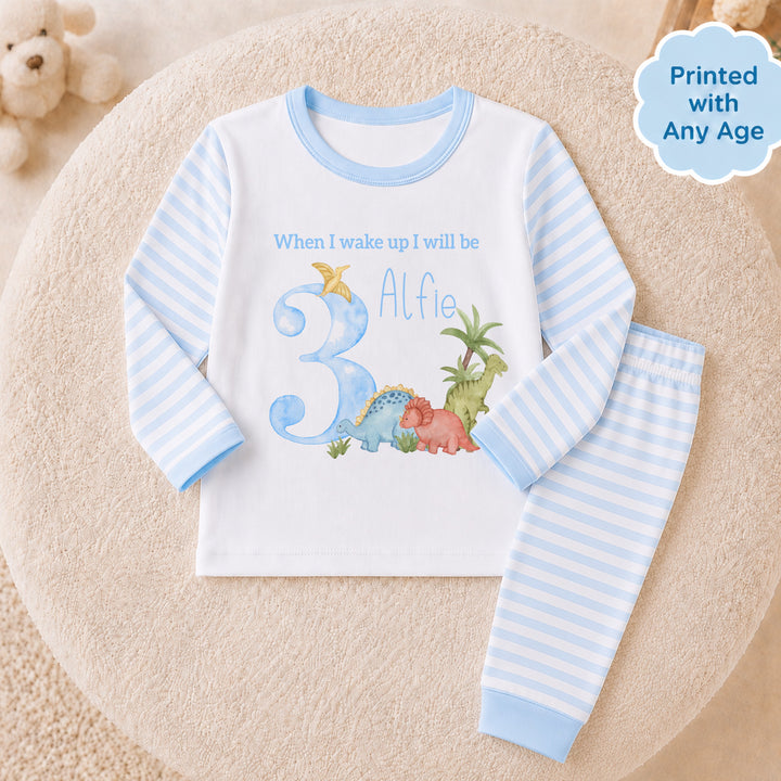 Personalised Blue Dinosaur Any Age Birthday Pyjamas