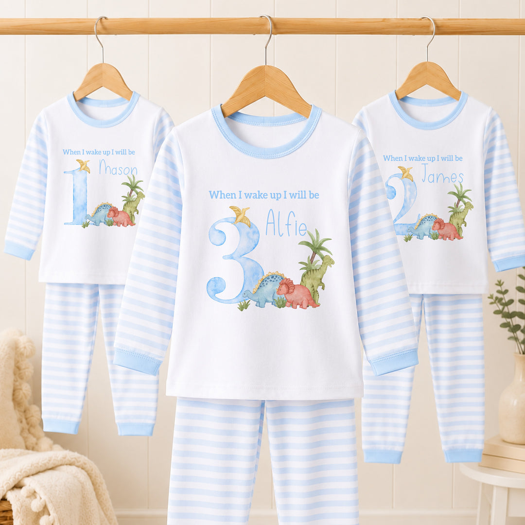 Personalised Blue Dinosaur Any Age Birthday Pyjamas