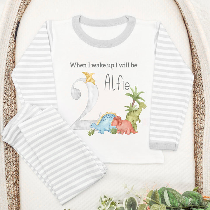 Personalised Grey Dinosaur Second Birthday Pyjamas