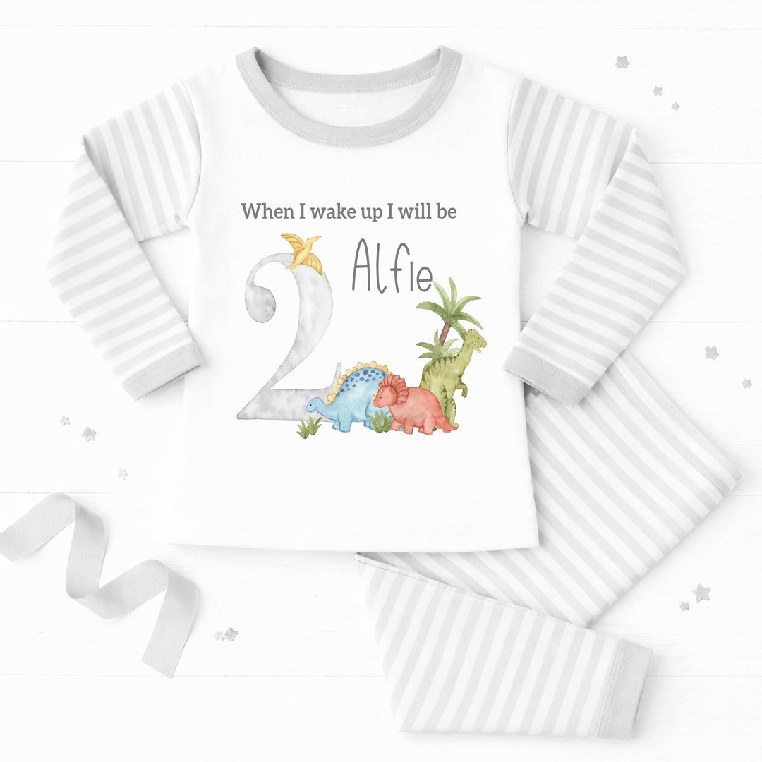 Personalised Grey Dinosaur Second Birthday Pyjamas