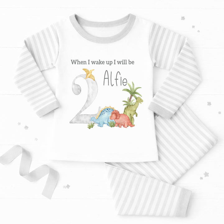 Personalised Grey Dinosaur Second Birthday Pyjamas