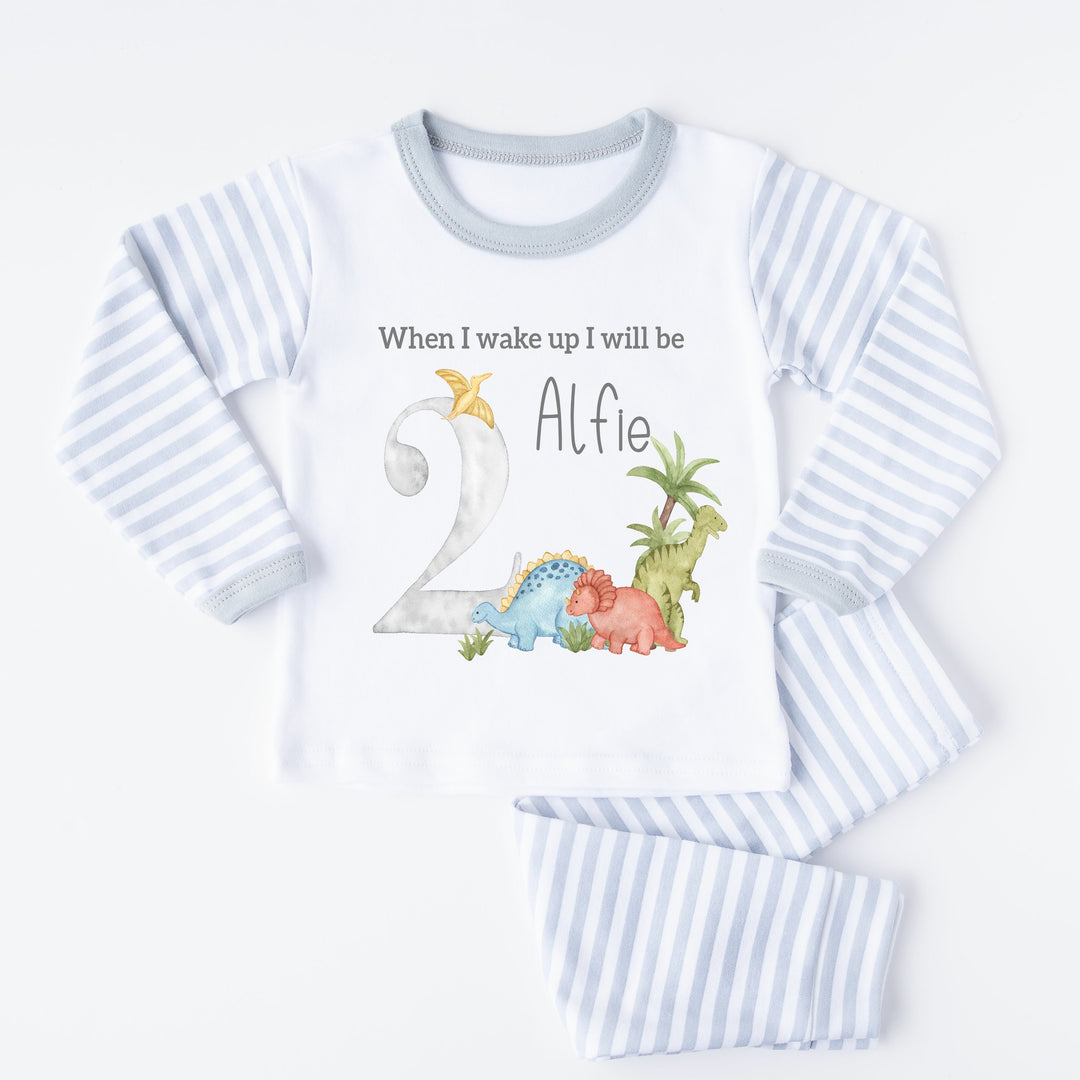 Personalised Grey Dinosaur Second Birthday Pyjamas
