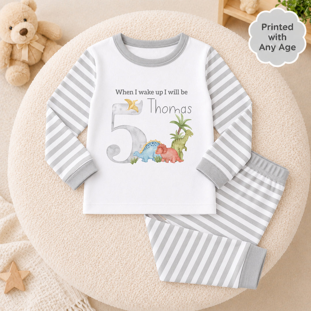 Personalised Grey Dinosaur Any Age Birthday Pyjamas