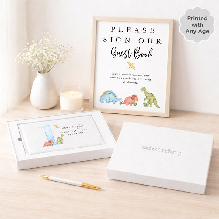 Personalised Blue Dinosaur Birthday Party Guest Book