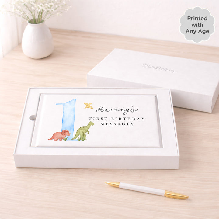 Personalised Blue Dinosaur Birthday Party Guest Book