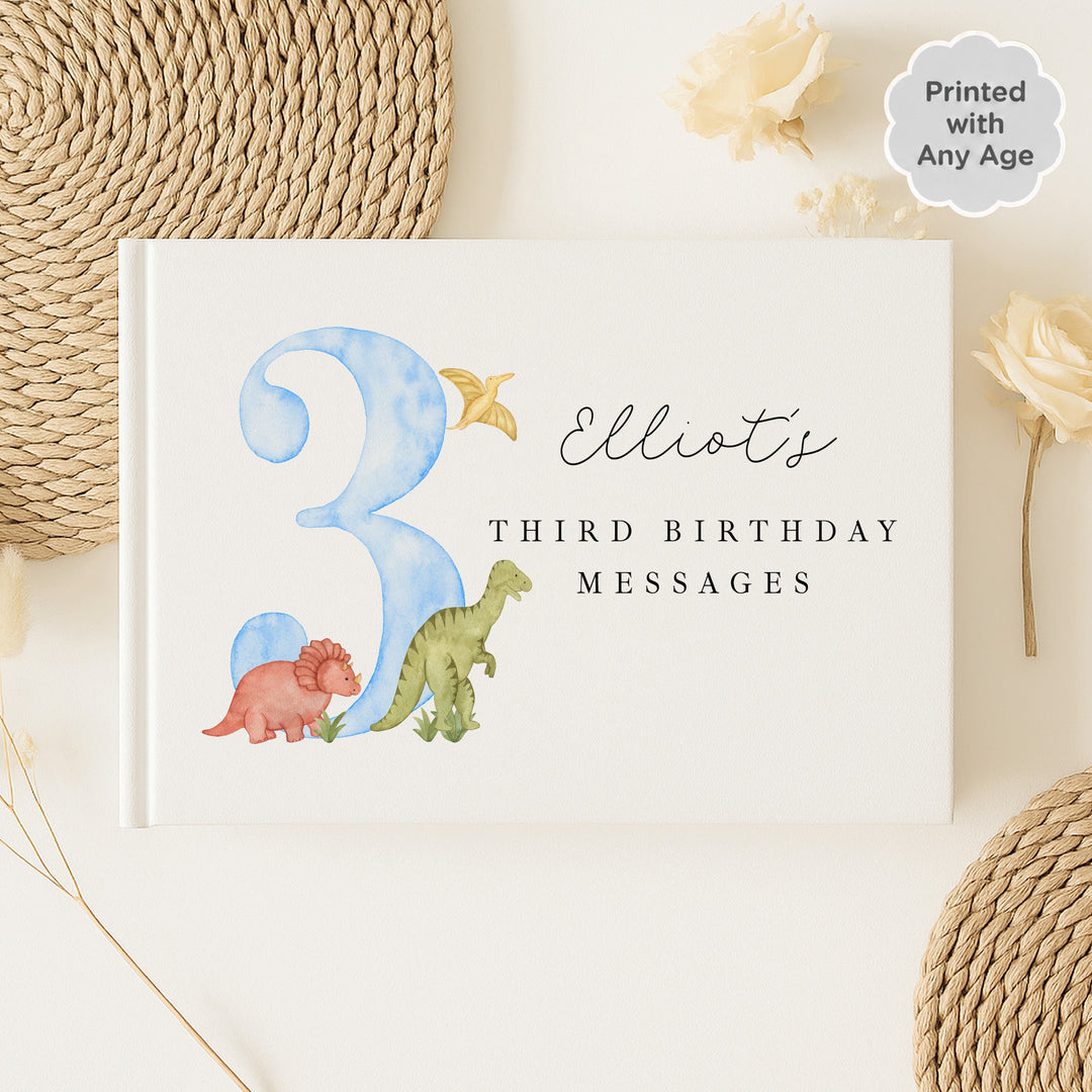 Personalised Blue Dinosaur Birthday Party Guest Book