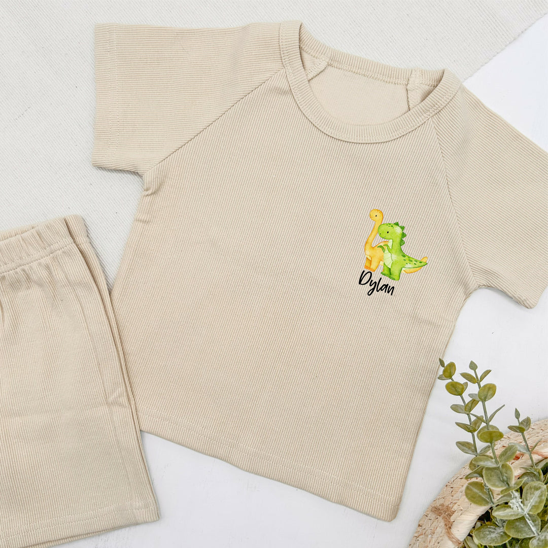 Personalised Dinosaur Ribbed Shorts Set