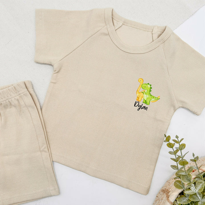 Personalised Dinosaur Ribbed Shorts Set