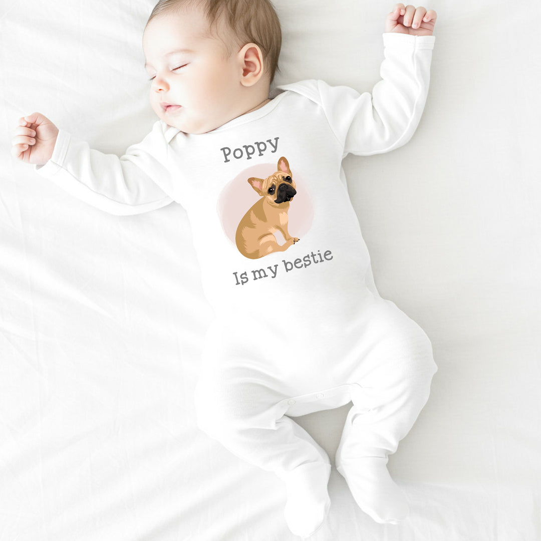 Personalised Pink Dog Is My Besties Babygrow/Vest