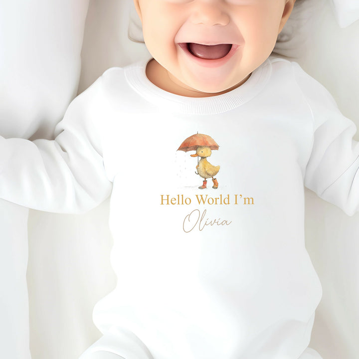 Personalised Hello World Baby Duck Babygrow/Vest