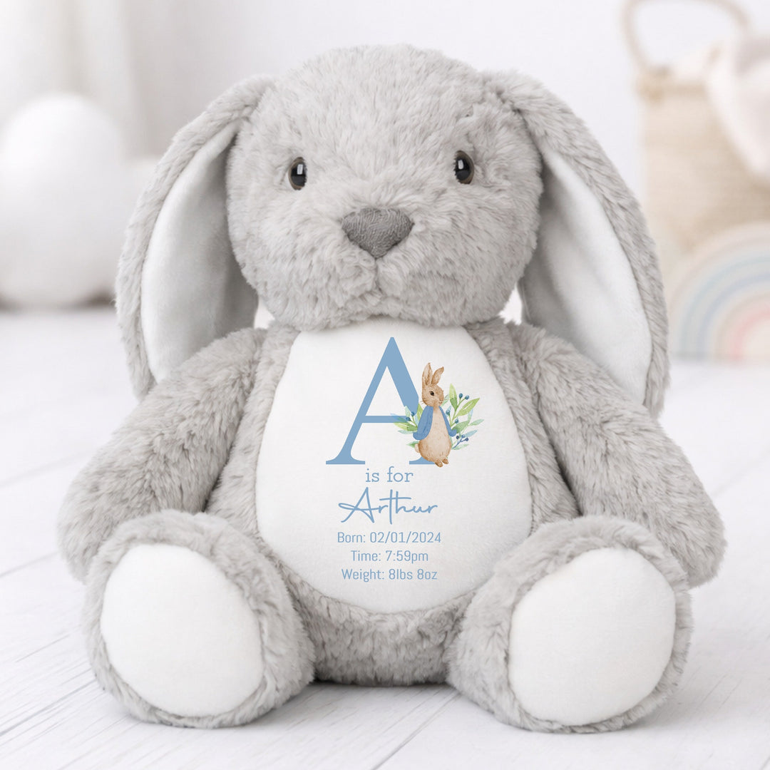 Personalised Blue Bunny Birth Announcement Rabbit