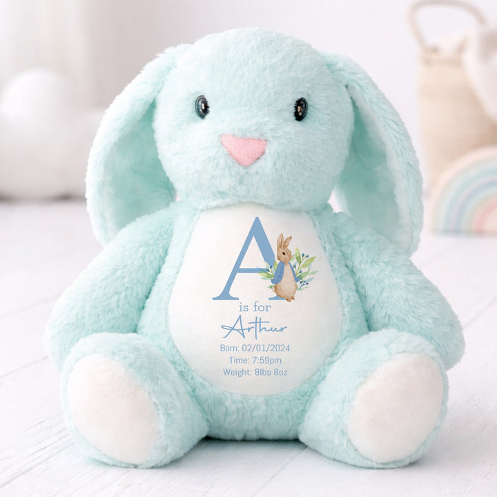 Personalised Blue Bunny Birth Announcement Rabbit