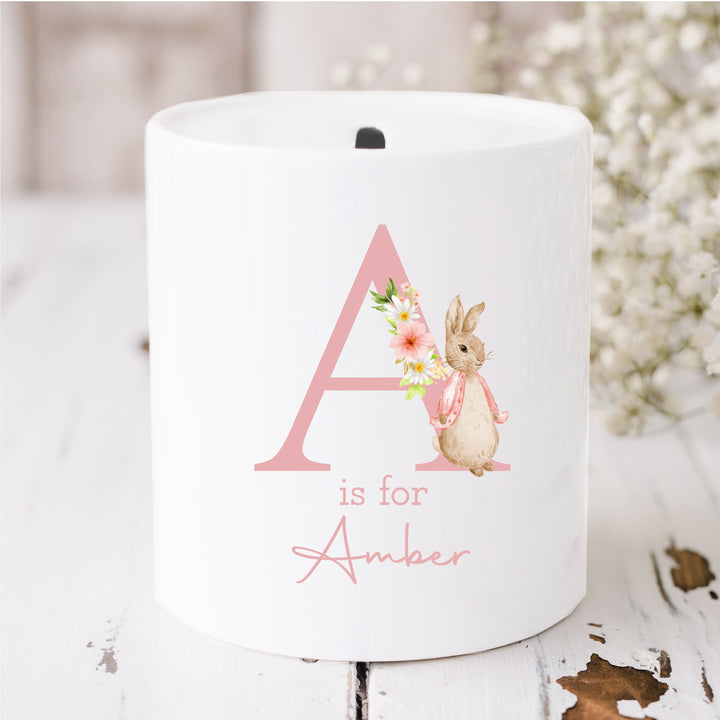 Personalised Pink Rabbit Ceramic Money Box