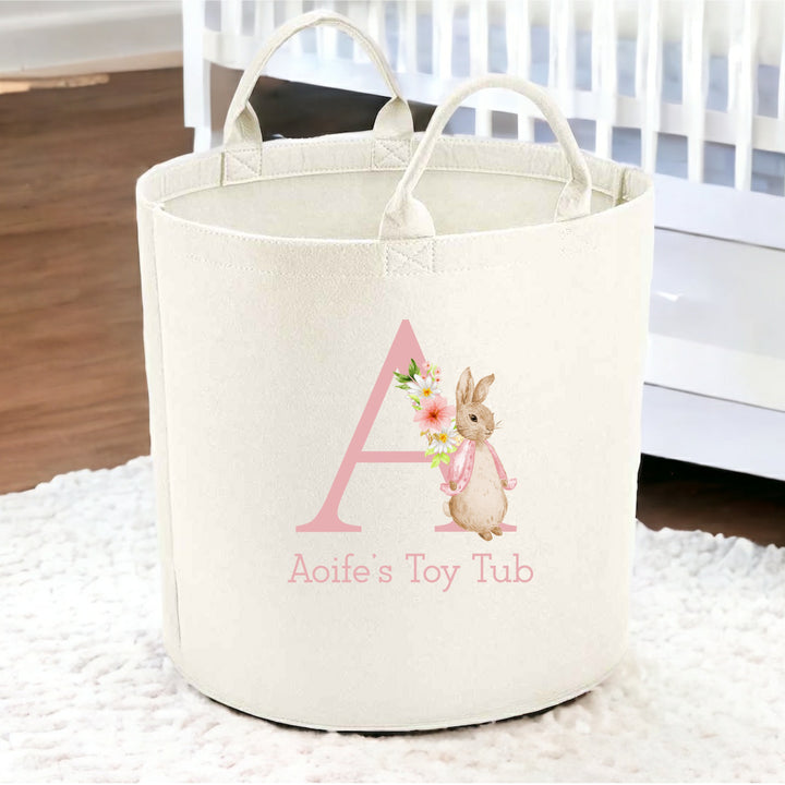 Personalised Dusky Pink Rabbit Toy Tub