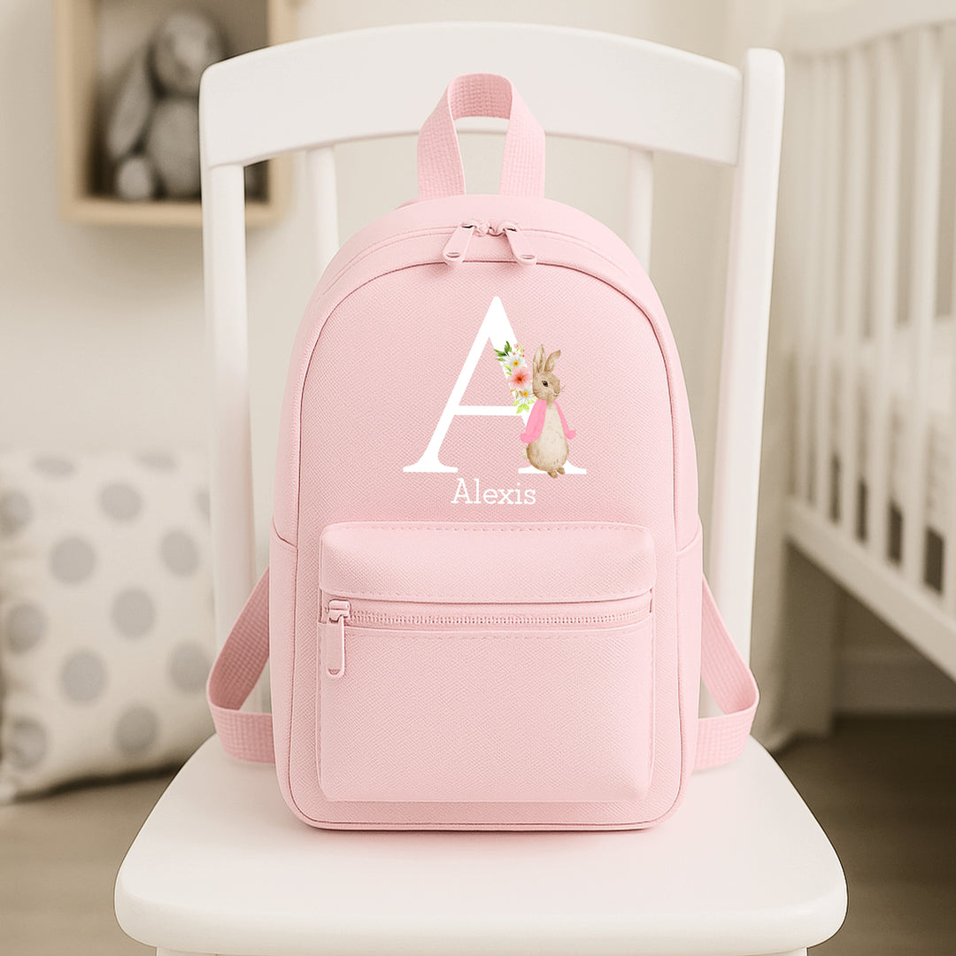 Personalised Pink Rabbit Initial Backpack