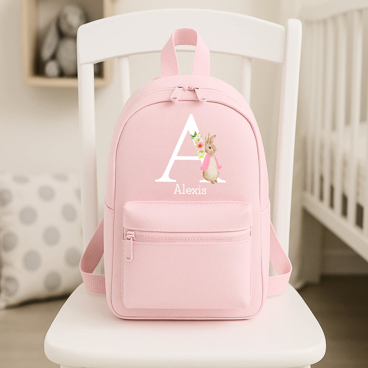 Personalised Pink Rabbit Initial Backpack