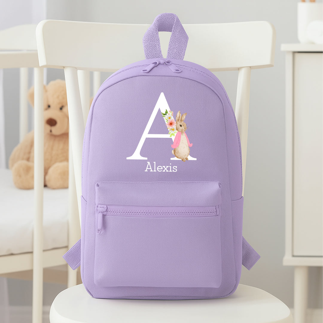 Personalised Pink Rabbit Initial Backpack