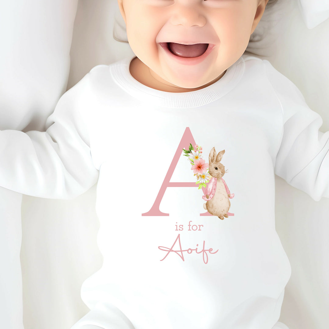 Personalised Dusky Pink Rabbit Initial Babygrow/Vest