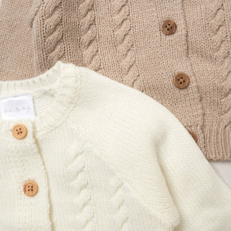 Unisex Beige and White Pack of 2 Knitted Cardigans