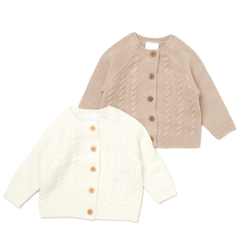 Unisex Beige and White Pack of 2 Knitted Cardigans